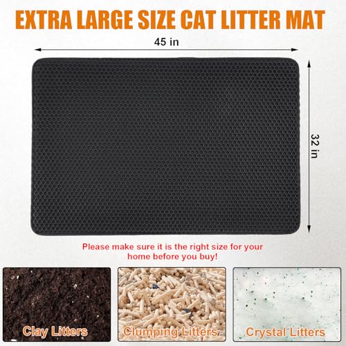 Cat Litter Mat - Extra Large XL 45"x32" Cat Litter Trapping Mat,Honeycomb Double Layer Traps Litter,Washable & Urine Proof,Non-Toxic,Soft EVA Litter Box Mat for Multi-Cat Homes(Black) - color: Black