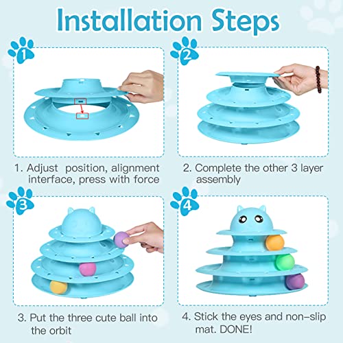 UPSKY 20 PCS Cat Toys - 3-Level Turntable Roller with Balls for Indoor Cats, Kitten Set with Teaser, Mice, Spring, and Various Ball Toys - color: B-20PCS-Blue