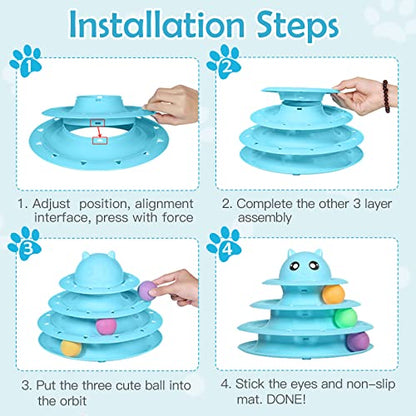 UPSKY 20 PCS Cat Toys - 3-Level Turntable Roller with Balls for Indoor Cats, Kitten Set with Teaser, Mice, Spring, and Various Ball Toys - color: B-20PCS-Blue
