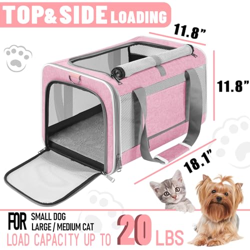 GAPZER Cat Carrier 20lbs Top Open/Soft Sided Small Pet Dog Travel Carrying Crate/Collapsible Puppy Transport Carry Bag/Sturdy Pet Cages Chihuahuas Mini Dog 10lbs Pink - color: Pink