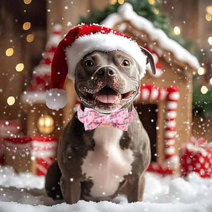 Christmas Dog Collar with Bow Tie - Cute Pink Tree Pattern Christmas Puppy Collar, Adjustable Metal Buckle Winter Bowtie Dog Collars for Small Medium Large Dogs XS - color: B-Pink Christmas Tree, size: XS