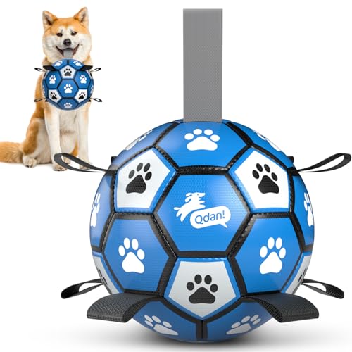QDAN Dog Balls Toys, Soccer Ball with Straps, Balls for Dogs for Small Medium Puppy, Herding Ball Toy, Birthday Gifts (6 Inch) - color: Blue Gray, size: Medium Size 2 (6")