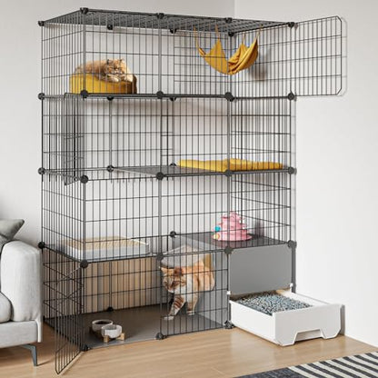 Oneluck Large Cat Cage with Litter Box, 4-Tier DIY Enclosures Detachable Metal Wire Kennel Indoor Crate Large Exercise Place Ideal for 1-2 Cats (41.3" L x 17.8" W x 55.1" H)