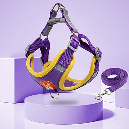 Pet Harness for Small Medium Dogs Cats No Pull Soft Mesh Reflective Padded with Dual Leash Clips - color: Purple, size: S