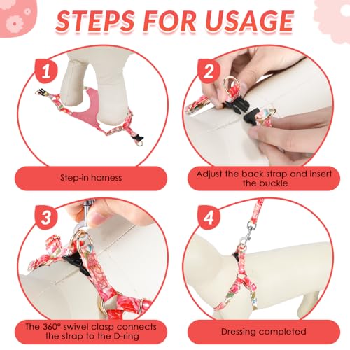 Lukovee Puppy Harness and Leash Set, No Pull Lightweight Soft Suede Adjustable Pet Harness Vest with Snap Buckle for Puppy Small and Medium Size Dog (Pink Rose, XS) - color: Pink Rose, size: X-Small ( 5.5-11lb )