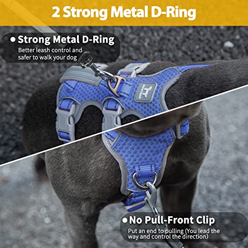 Huntboo Escape Proof Dog Harness, No Pull Reflective Harness with Lift Handle, Adjustable Pet Vest with Front and Back Leash Clips for Small Medium Large Dogs Walking Hiking Training (Vista Blue,L) - color: Vista Blue, size: Large(Pack of 1)