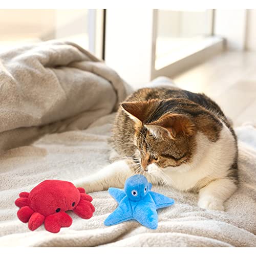 Andiker Cat Catnip Toys, 2Pcs Soft Crab&Starfish Plush Cat Toys for Indoor Cats Cute Catnip Chew Toys PP Cotton Filled Pet Toys for Kitten Gifts and Cat Lovers Interactive Catnip Toys (Crab+Starfish)