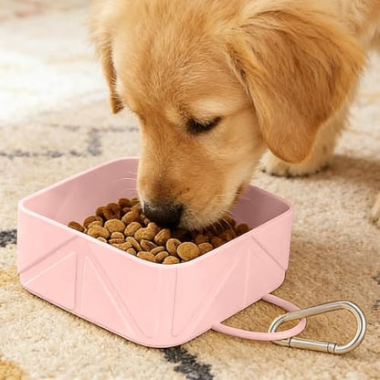 Collapsible Pet Bowls for Dogs and Cats, Portable Travel Silicone Foldable Dog Water Food Bowl with Carabiner 10.5x10.5x4.5cm - color: pink