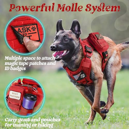rabbitgoo Tactical Dog Harness Medium Sized, Heavy Duty Pet Harness with Handle, No-Pull Service Vest Medium Breed, Adjustable Military Dog Vest for Training Hunting Walking, Red, M - color: Red, size: Medium