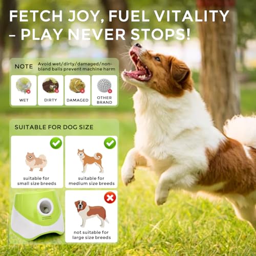 Interactive Automatic Ball Launcher for Dogs, 20-46Ft 3 Distance, Ball Thrower for Medium & Large Dogs, with 12pcs 58mm ETPU Tennis Balls, Rechargeable Dog Toy for Outdoor Lawn