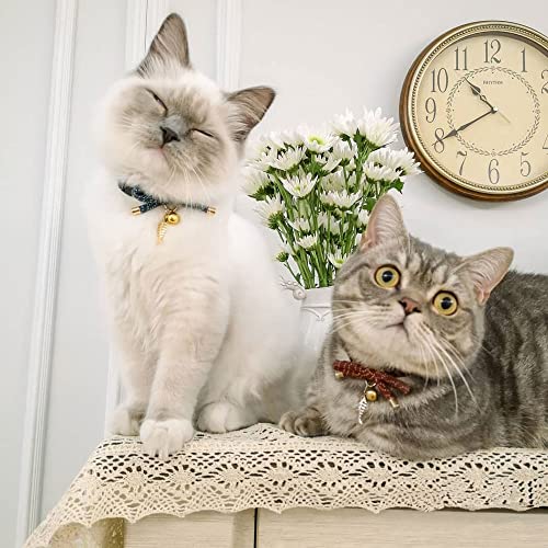 Cute Bowtie Cat Collar with Bell. Japanese Stylish Bowknot & Fish Charm. Safety Breakaway, Soft, Lightweight, for Girl Boy Male Female Cats Kitten,Green - color: Tea Green, size: Small (6-9.5 inches)