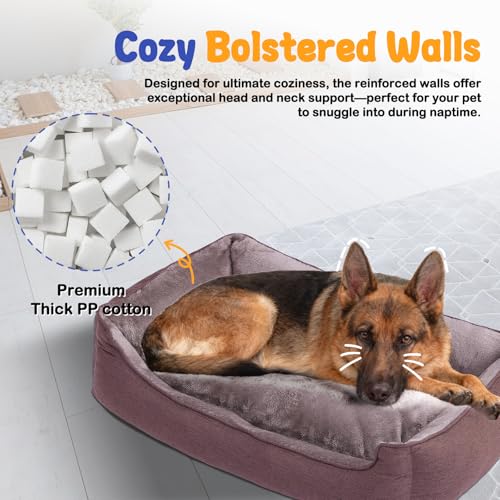 Rectangle Dog Bed for Large Size Dog with Removable Washable Cover Pet Bed with Bolster Sides Non-Slip Bottom Pet Sofa Waterproof Lining Durable Pet Cuddle, Dark Brown, 35x 26x 7.5 in - color: Dark Brown, size: 35"L x 26"W x 7.5"Th