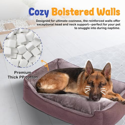Rectangle Dog Bed for Large Size Dog with Removable Washable Cover Pet Bed with Bolster Sides Non-Slip Bottom Pet Sofa Waterproof Lining Durable Pet Cuddle, Dark Brown, 35x 26x 7.5 in - color: Dark Brown, size: 35"L x 26"W x 7.5"Th