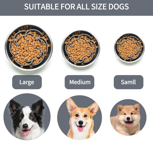Slow Feeder Dog Bowls Insert,Third Generation upgradedSuper Firm Eating Bowl（Cuttable） for Large Breed and Medium Small Size Compatible with Regular Elevated Metal Glass Dog Bowl (Gray) - color: Grey
