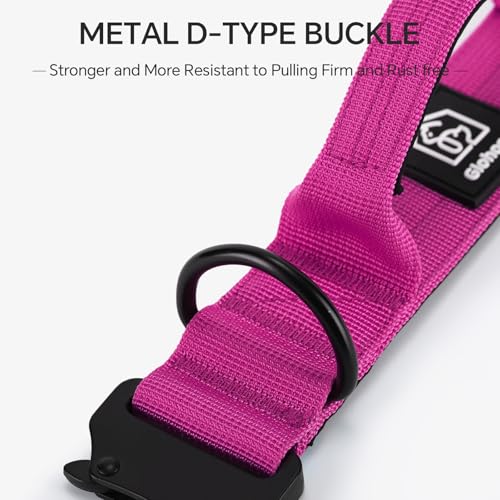 Tactical Thick Dog Collar, Adjustable Training Nylon Dog Collar, Heavy Duty Metal Buckle & Control Handle for Small Medium Large Dogs (L, Hotpink) - color: Hotpink, size: L