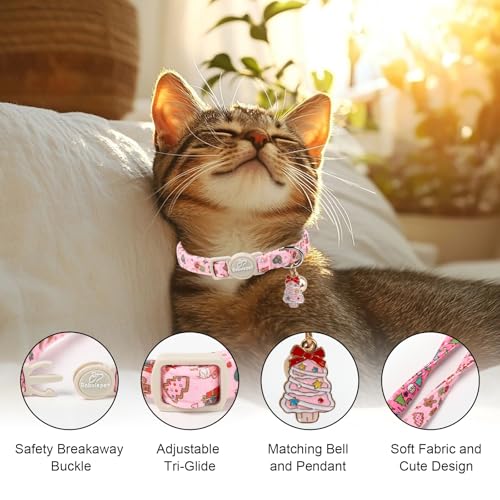 2 Pack Christmas Cat Collars - Breakaway Cat Collar with Bell, Pink and Green Christmas Tree Pendant, Winter Adjustable Kitten Collars for Girl Boy Cats, Cozy Christmas - color: Cozy Christmas