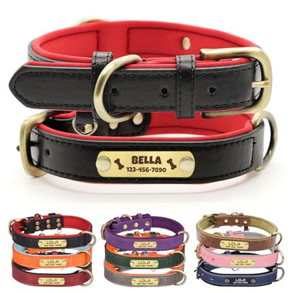 Custom Leather Dog Collar with Name Plate - Personalized Collar for Dogs with Laser-Engraved Nameplate - PU Faux Leather with Neoprene Lining (Black, S (10.5-12.5 Inches)) - color: Black, size: S (10.5-12.5 Inches)