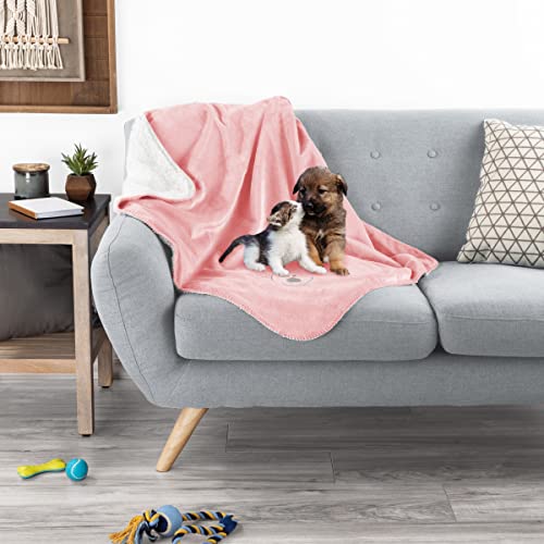 Waterproof Pet Blanket - 30x40-Inch Reversible Sherpa Fleece Throw Protects Couches, Cars, and Beds from Spills, Stains, and Fur by PETMAKER (Pink) - color: Pink, size: X-Small