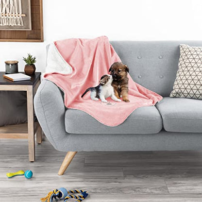 Waterproof Pet Blanket - 30x40-Inch Reversible Sherpa Fleece Throw Protects Couches, Cars, and Beds from Spills, Stains, and Fur by PETMAKER (Pink) - color: Pink, size: X-Small