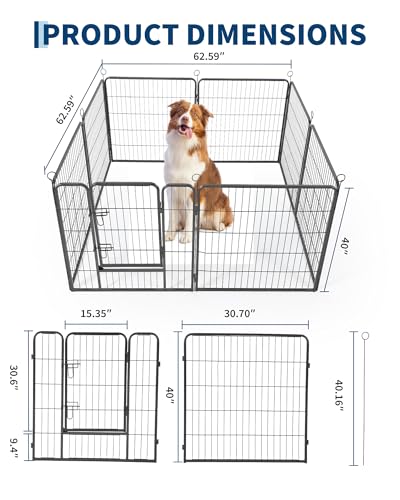 Garvee Outdoor Dog Playpen,Heavy Duty Metal Pet Exercise Pen,40 Inch, 8 Panels Metal Dog Fence with Gate, Pet Fence for Large/Small Dogs, Portable Dog Fence for RV Camping, Yard - size: 32"x40"x 8 pcs