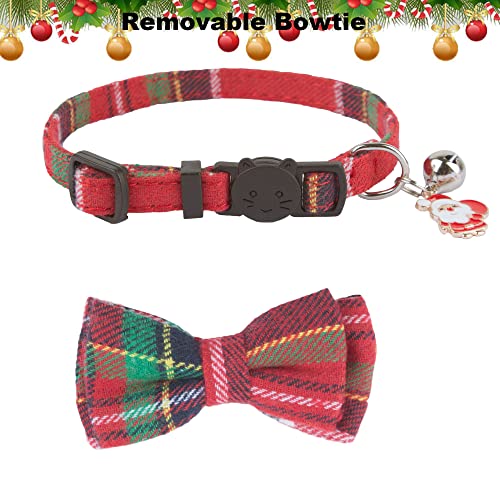 ADOGGYGO Christmas Cat Collars Breakaway with Removable Bow Tie Bell, 2 Pack Red Green Plaid Christmas Bow Collar for Cats Kittens - color: Christmas-1