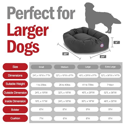 Majestic Pet Dog Bagel Calming Bed, 40x29x9in, Soft Round Pet Bed with Spine Support, Fluffy Donut Dog Bed, Large, Gray - color: Gray