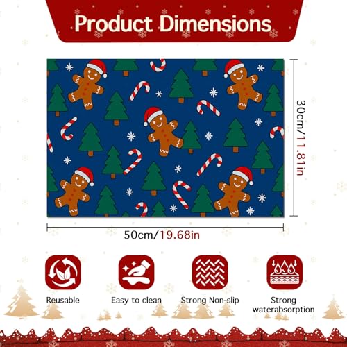 HOMETITUTE Fun Gingerbread Pattern Xmas Pet Placemat Holiday Pet Mat for Food and Water Bowls Spill-Proof Area Pad for Pet Feeding Spaces Easy Clean Mat for Cats Kittens & Small Dogs 20" x 12" - color: brown