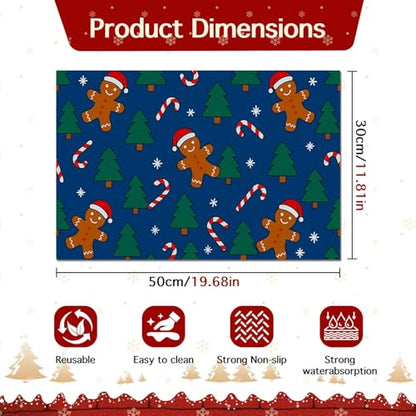 HOMETITUTE Fun Gingerbread Pattern Xmas Pet Placemat Holiday Pet Mat for Food and Water Bowls Spill-Proof Area Pad for Pet Feeding Spaces Easy Clean Mat for Cats Kittens & Small Dogs 20" x 12" - color: brown