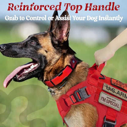 rabbitgoo Tactical Dog Harness Medium Sized, Heavy Duty Pet Harness with Handle, No-Pull Service Vest Medium Breed, Adjustable Military Dog Vest for Training Hunting Walking, Red, M - color: Red, size: Medium