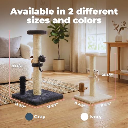 Best Pet Supplies Catify Cat Scratcher, Fun Interactive Scratchers, Posts, Poles, Claw Safe, Furniture Saver Indoor Play Support Natural Cat Behaviors Heavy Duty - Beige, 15.71 x 15.71 - color: Scratching Post (Beige) H: 16"