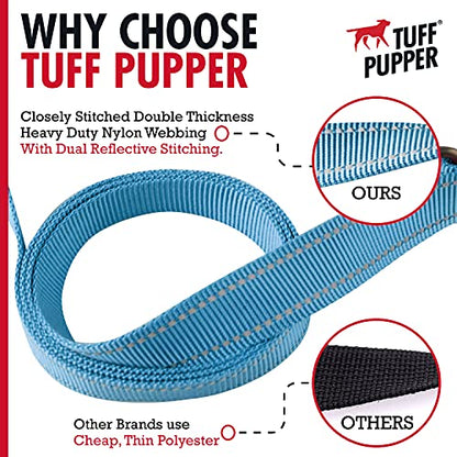 Tuff Pupper Heavy Duty Double Handle Leash | Twist Locking Carabiner Clip | Safety Lock for Strong Dogs | Reflective for Safe Night Walks | 6 Foot Leash | For Medium & Large Dogs - color: Teal