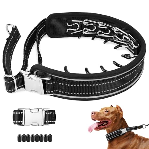 Mayerzon Prong Collar for Large Medium Dogs, Patented Reflective Pinch Collar with Metal Buckle, No Pull Adjustable Hidden Covered Dog Walking Training for Pitbull German Shepherd Doberman(Black, L) - color: Black, size: Large: 15''-22''