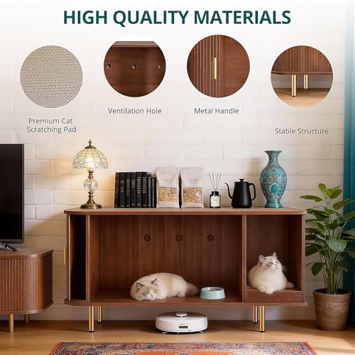 Cat Litter Box Enclosure with Scratch Pad, Sliding Door, 38.5" Cat Litter Furniture Hidden Litter Box Cabinet, Modern Indoor Cat House, TV Stand, Side End Table for Living Room (Walnut) - color: Walnut