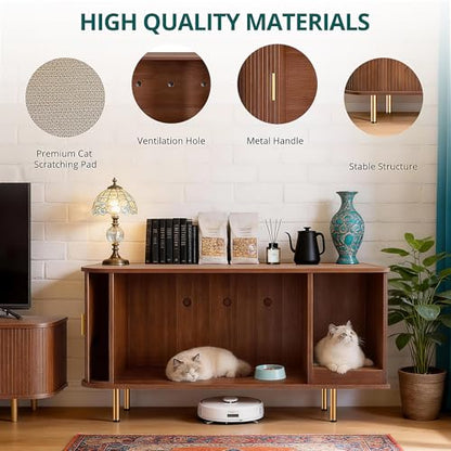 Cat Litter Box Enclosure with Scratch Pad, Sliding Door, 38.5" Cat Litter Furniture Hidden Litter Box Cabinet, Modern Indoor Cat House, TV Stand, Side End Table for Living Room (Walnut) - color: Walnut