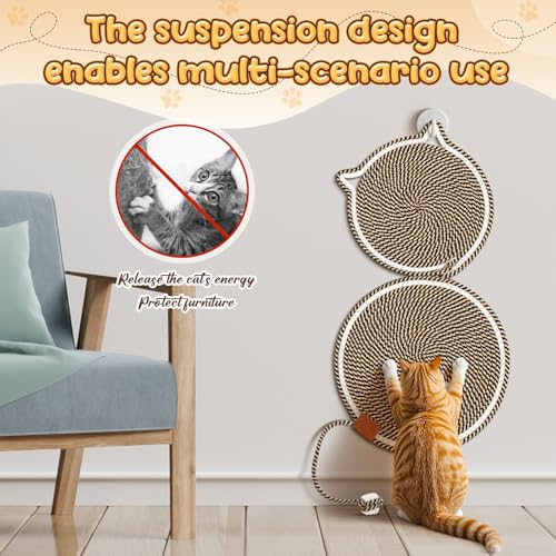 Shinylin 25.6 Inch Large Scratching Mat for Indoor Cats Natural Cotton Rope Flat Scratcher with Ear Hooks and Ball Toy Cat Scratch Rug Pad for Wall, Couch, Carpets, Sofas (Dark Brown) - color: dark brown