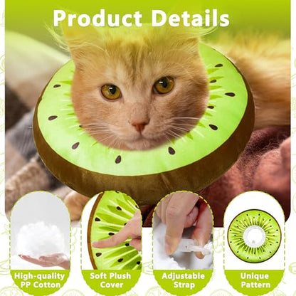 Cat Cone Collar Soft, Adjustable Cat Recovery Cone to Stop Licking, Cute Kitten Donut Collar After Surgery, Elizabethan Collars for Kittens, Lightweight Cats Neck Cones (Kiwifruit, Medium) - color: Kiwifruit, size: Medium