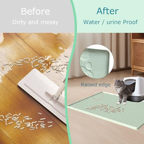Cat Litter Mat for Litter Box, Silicone Large Cat Litter Trapping Mat - 51.2x25.6 in, Waterproof & Non-Slip, Durable & Easy Clean, Green - color: Green, size: 1 Count (Pack of 1)
