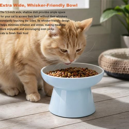 Raised Cat Food Bowl – Ceramic Elevated Cat Bowl for Whisker & Neck Fatigue,Non-Slip & Anti Vomiting Pet Feeder for Kittens to Adult Cats and Small Dogs,Dishwasher Safe(Blue) - color: Blue