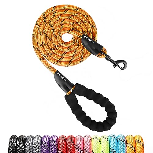 Rttochfy Rope Dog Leash 2/4/5/6/8/10 FT with Comfortable Padded Handle and Highly Reflective Threads for Small Medium and Large Dogs Heavy Duty (1/2"-6 FT, Orange) - color: Orange, size: XL (1/2'' X 6 Ft)