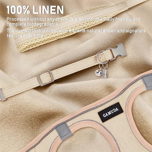Small Pet Harness Collar and Leash Set, Step in No Chock No Pull Linen Fabric Soft Mesh Dog Vest Harnesses Reflective for Dogs Puppy Cats Kitten Rabbit (Khaki, S) - color: Khaki, size: Small