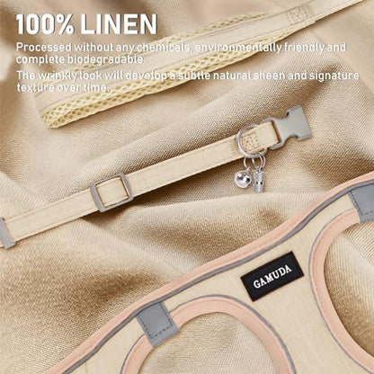 Small Pet Harness Collar and Leash Set, Step in No Chock No Pull Linen Fabric Soft Mesh Dog Vest Harnesses Reflective for Dogs Puppy Cats Kitten Rabbit (Khaki, S) - color: Khaki, size: Small