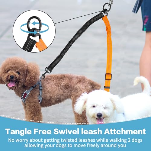 YAODHAOD Double Dog Leash,Two Dog Leash Splitter, No Tangle 360° Swivel Rotation Reflective Lead, Adjustable Length Bungee Heavy Duty Walking Training Dual Extension (Black + Orange) - color: Black + Orange