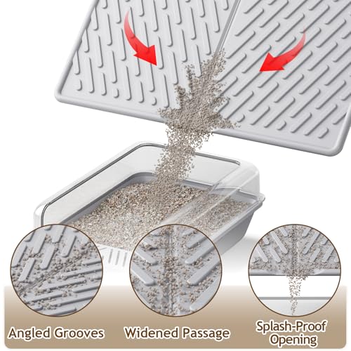 Cat Litter Mat with Grooves & Raised Edge, Urineproof/Waterproof, Foldable, Litter Scattering Control, Easy to Clean & Recycle (24 * 17in-Grey-1 Pack) - size: 24*17 IN-Gray-1 Pack