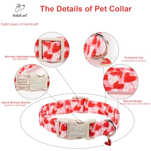 Valentines Dog Collar for Puppy Small Dogs - Cute Pink Girl Dog Collar, Doodle Heart Pattern, Adjustable Valentine Dog Collars with Red Heart Charm XS - color: Doodle Heart, size: XS