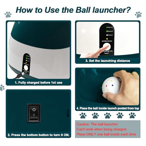 MEKAPLE Automatic Dog Ball Launcher, Upgraded Interactive Dog Balls Thrower with 3 Distance 29Ft-79Ft, Remote Control Ball Launcher for Medium&Large Dogs, 6 Etpu Balls Included (Dark Green) - color: Dark Green