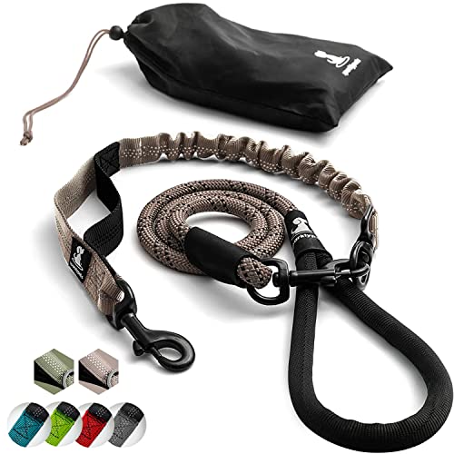 SparklyPets - Heavy Duty Bungee Rope Leash for Large and Medium Dogs - No Pull, Shock Absorber Long Dog Training Lead - No Slip Reflective Line for Outside (5.5 Ft Bungee Leash) - color: Brown
