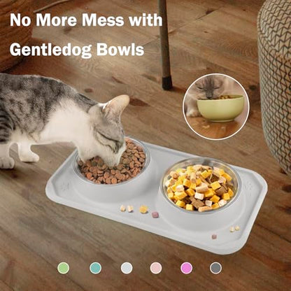 Cat Bowls for Food and Water, Premium Removable Stainless Steel Double Bowls with Non-Slip Bottom & Elevated Stand for Pet and Small Dogs,Upgrade Non-Spill Cat Food Feeder (Light Grey) - color: Light Grey-New