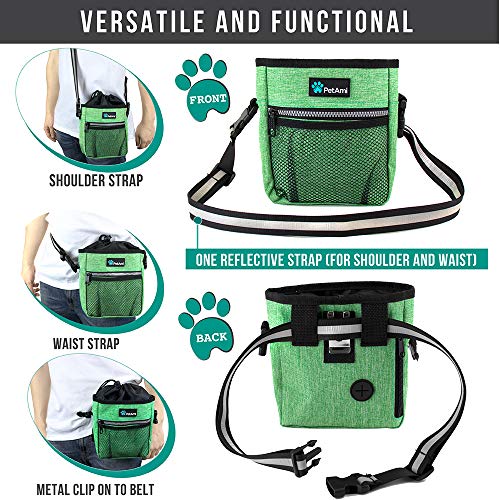 PetAmi Dog Treat Pouch, Pet Treat Pouch for Training, Dog Walking Bag Holder for Kibbles, Pet Food Toy, Dog Trainer Essentials Supplies, Poop Bag Dispenser, 3 Ways to Wear (Green) - color: Heather Green