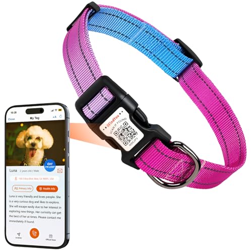 Personalized Dog Collars for Large Dogs, Reflective Dog Collar QR Code Name Tags, Soft Nylon, L - color: Blue-RoseRed Gradient, size: Large