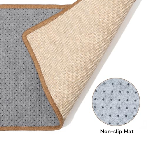 FUKUMARU Cat Scratcher Mat, 23.6 X 15.7 Inch Natural Sisal Cat Scratch Mats, Horizontal Cat Floor Scratching Pad Rug with Sticky Tapes, Protect Sofa and Carpet - color: Beige-23.6 x 15.7 Inch
